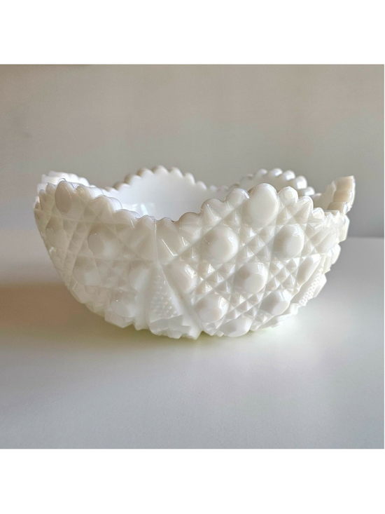 McKee Other - Vintage McKee Milk Glass Bowl Toltec Star & Cane Pattern 8" Mid-Century Decor